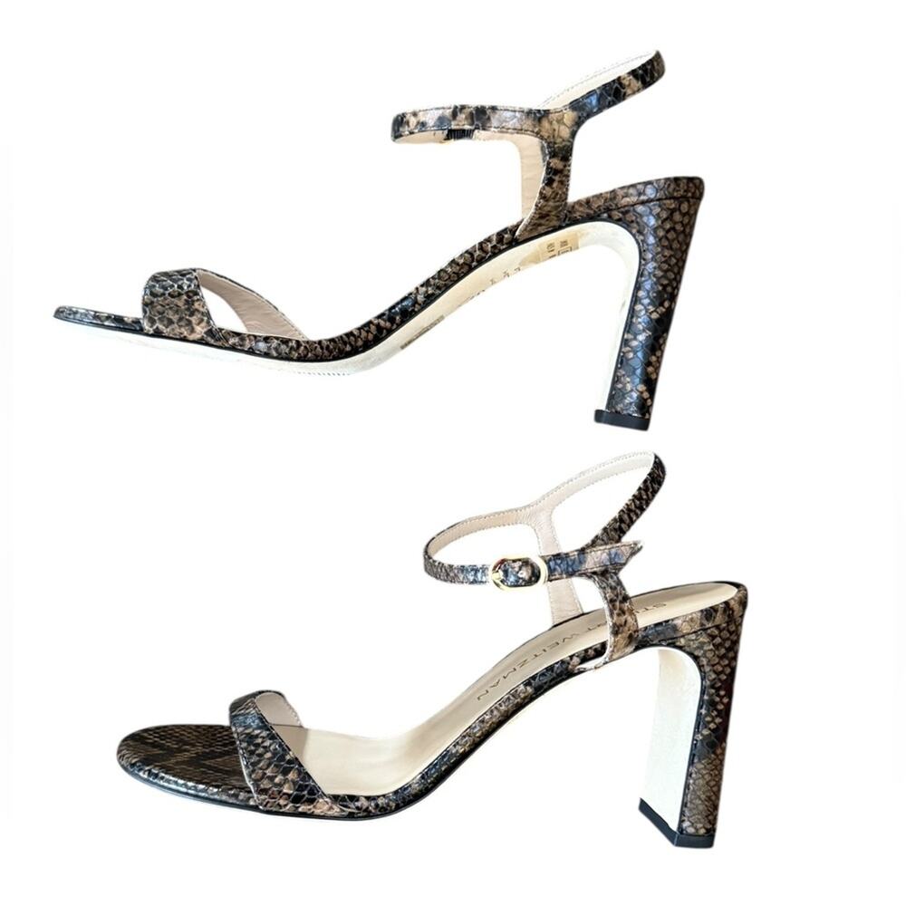 Stuart Weitzman Babette Snake-Embossed Leather Sandals – Sz 9B - Picture 7 of 10